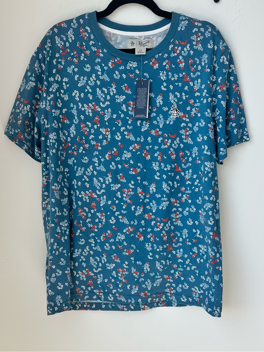 Short-Sleeve Teal Floral Crew Tee by Original Penguin By Munsingwear Size L